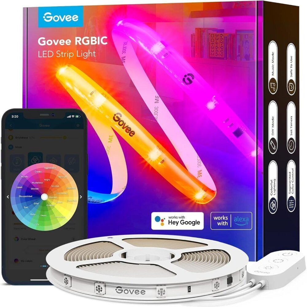 RGBIC Pro LED Strip Lights, 32.8ft Color Changing Smart LED Strips, Works with A